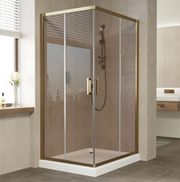 душевой уголок vegas glass za-f 90*80 05 05 профиль бронза, стекло бронза
