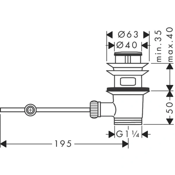 донный клапан hansgrohe 94139000 push-open, с переливом, хром