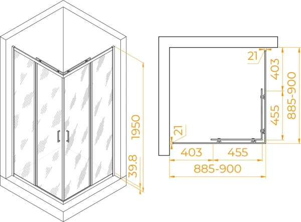 душевой уголок rgw passage pa-030b 90x90 см, профиль черный, стекло матовое