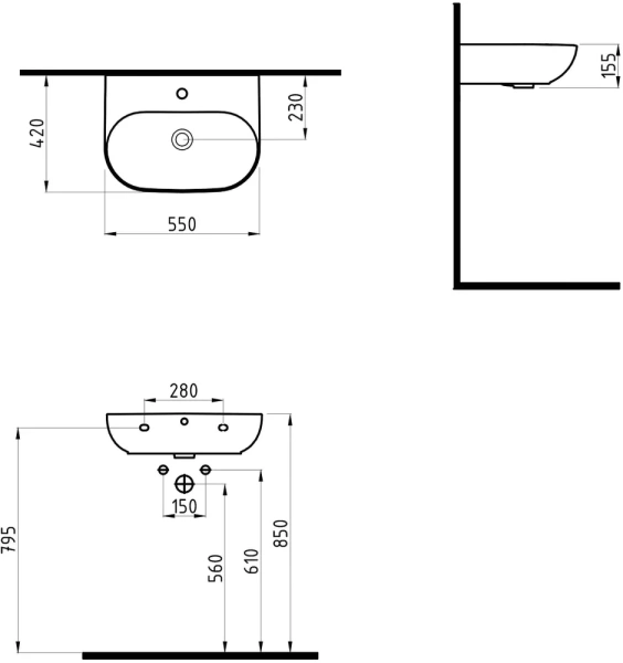 раковина в ванную накладная bien vokha mdls05501fd1w5000 55 см, цвет белый