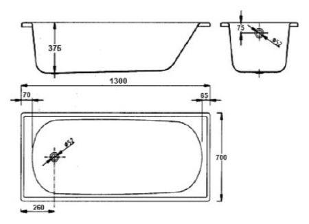 стальная ванна blb europa b30e22001 130x70 см, без гидромассажа, цвет белый