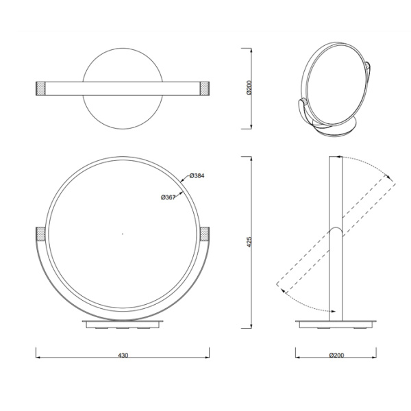Косметическое зеркало Decor Walther Club Vanity 0122960 настольное, 43 см, настольное, увел. x5x, черный матовый / хром