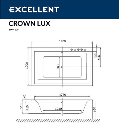 акриловая ванна excellent crown lux 190x120 "line" цвет бронза