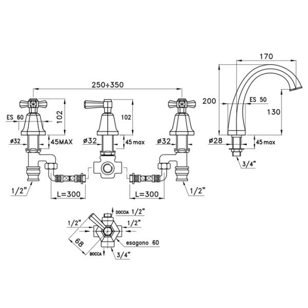 смеситель на борт ванны stella eccelsa ec 02312 cr00