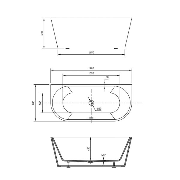 акриловая ванна 170х80 см vincea vbt-421-1700mw