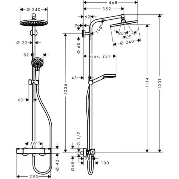 душевая система showerpipe hansgrohe crometta s 240 1jet 27267000