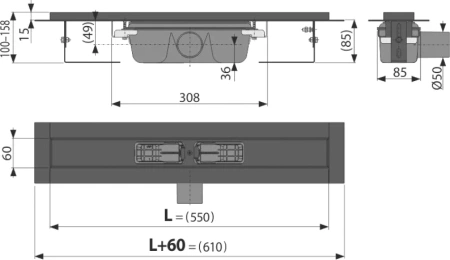 душевой лоток alcaplast apz1black 55 см с решеткой