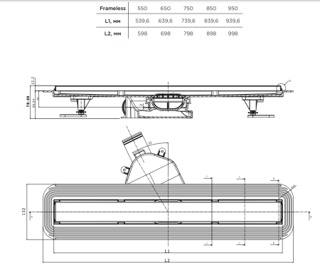 душевой трап 750 bettoserb drain frameless line арт. 13701232 цвет хром матовый/ полая под плитку, без рамки (комбинированный затвор)