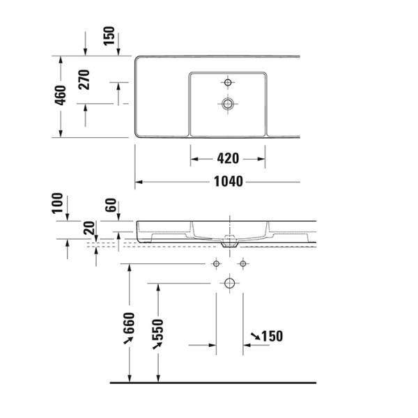 раковина duravit bento starck box 2381102071 накладная 1040х460мм,, с 1 отв под смеситель, белая с покрытием hygieneglaze