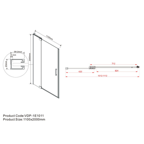 душевая дверь 101,2-110 см vincea extra vdp-1e1011cgb тонированное