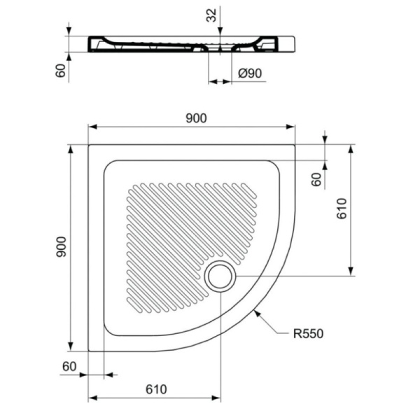 душевой поддон 90x90 см ideal standard t266801 connect
