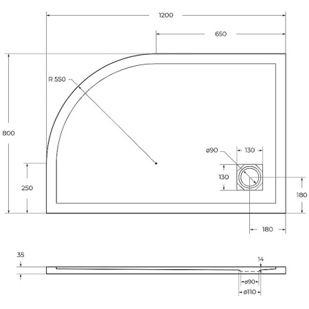 поддон из искусственного мрамора belbagno tray-mr-uno-rh-120/80-550-35-w-l-cr