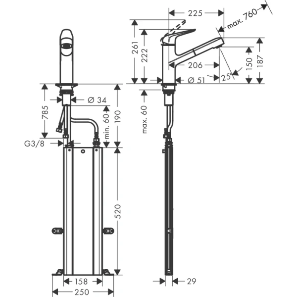 смеситель для кухни hansgrohe focus m42 71829800, сталь