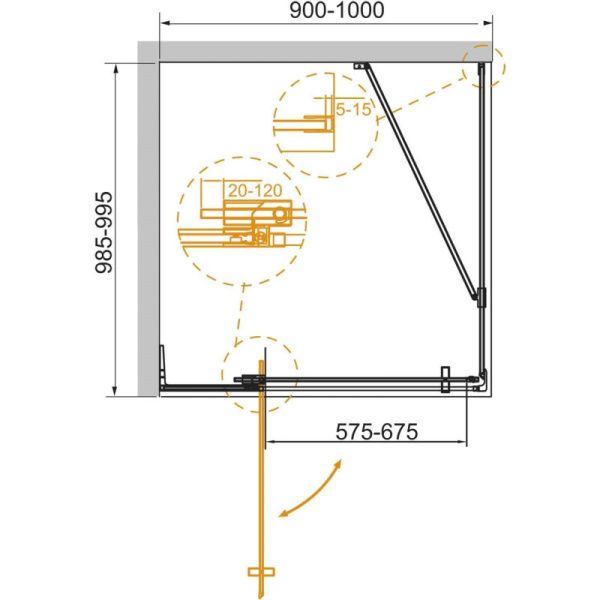 душевой уголок 90-100x99,5 cezares slider-ah-1-100-90/100-grigio-nero серое