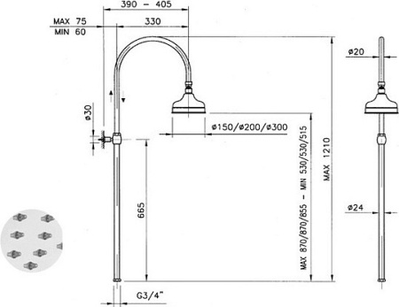 душевая система nicolazzi classic shower 5712wscr20 с верхним душем, ø 20 см, цвет хром