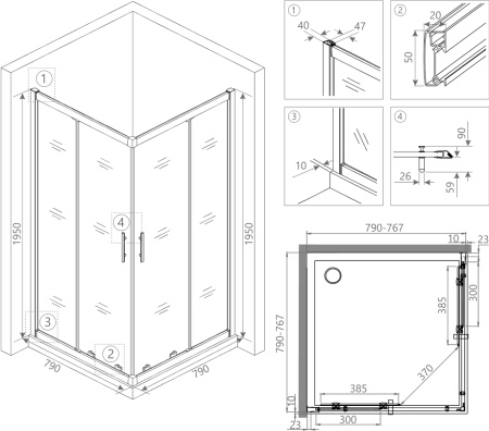 душевой уголок rgw hotel ho-31 80x80 профиль хром стекло прозрачное