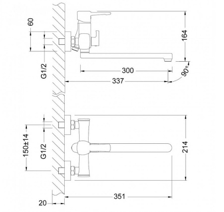 смеситель для ванны lemark evitta lm0551c универсальный хром