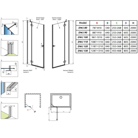 душевая дверь radaway essenza dwj 100 right 1385014-01-01r прозрачное