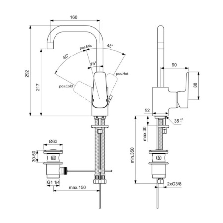 смеситель для раковины ideal standard ceraplan iii b0706aa