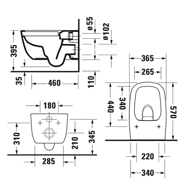 унитаз duravit aurena 259809aa00 подвесной, безободковый, крепление durafix, 36.5 x 57 см, белый