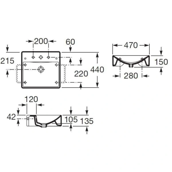 раковина накладная roca diverta 47 см 327111000