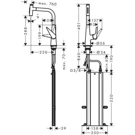 смеситель для кухни hansgrohe talis select m51 73867000, хром