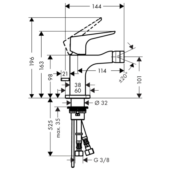 смеситель axor citterio e 36121000 для биде, с донным клапаном, хром