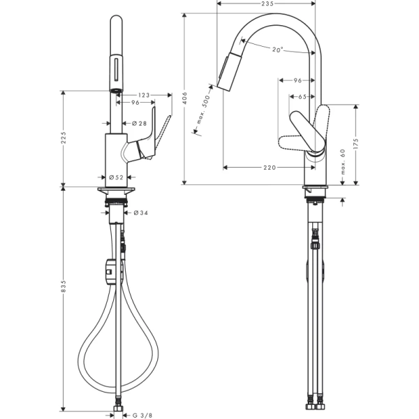 смеситель для кухни hansgrohe focus m41 31833800, сталь