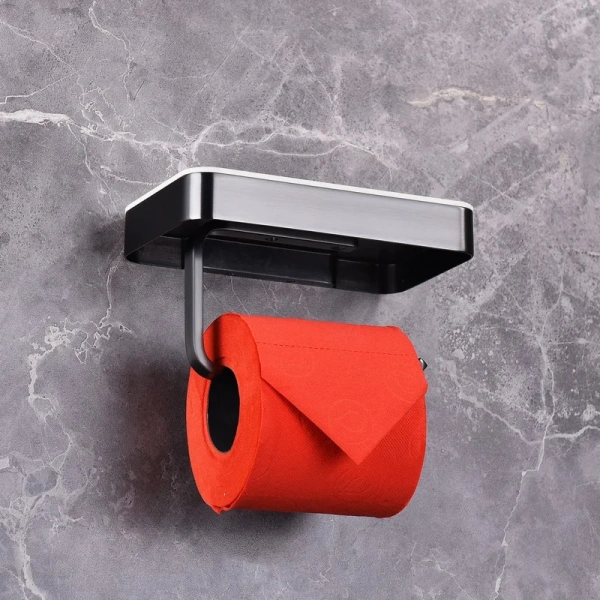 Держатель туалетной бумаги Abber Westen AA1730B полкой для телефона, матовый черный