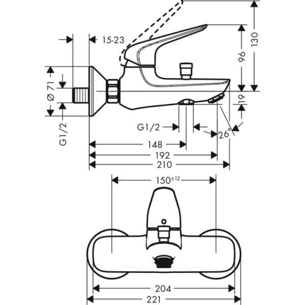 смеситель для ванны hansgrohe novus 71040000