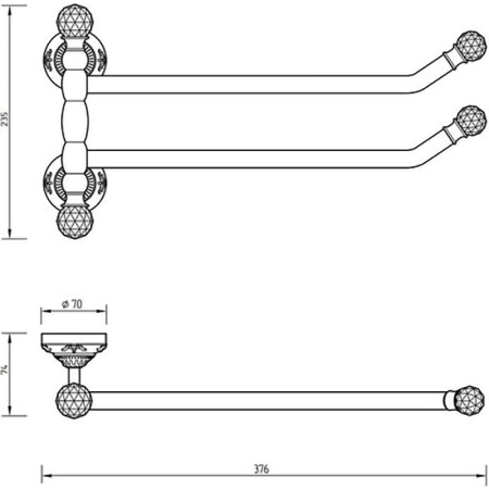 полотенцедержатель migliore cristalia 16780 поворотный, цвет бронза с кристаллами swarovski
