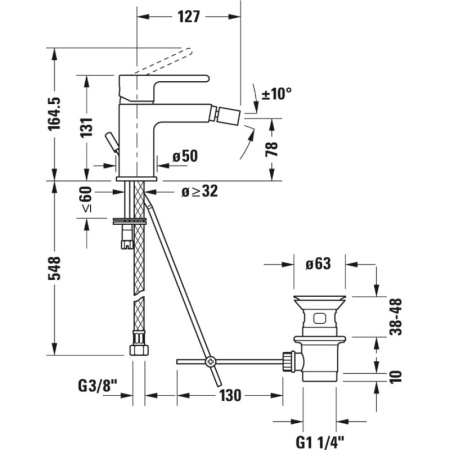 смеситель для биде duravit b.2 b22400001010