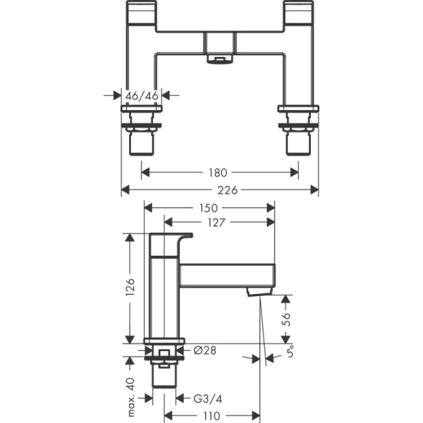 смеситель на борт ванны hansgrohe vernis shape 71452000