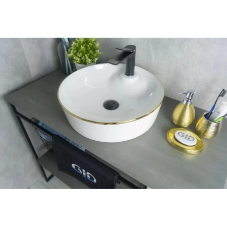 раковина в ванную накладная 43 см ceramalux d1306h011 белая с золотой каймой