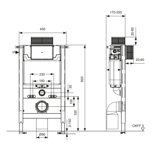 инсталляция для унитаза tecespring s300380 высота 82 см