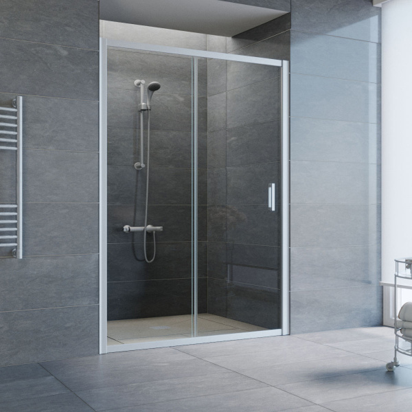 дверь для душевой кабины в нишу vegas glass zp 135 07 01 профиль матовый хром, стекло прозрачное