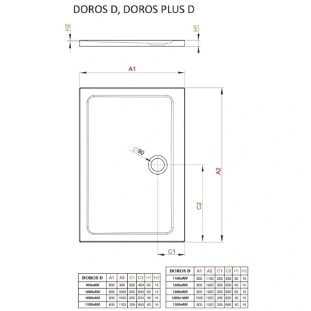 душевой поддон 100x90 см radaway doros d sdrd1090-01