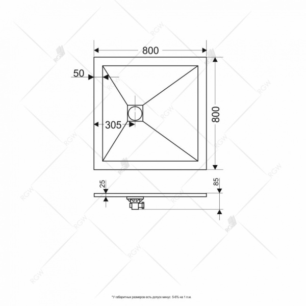 душевой поддон из искусственного камня rgw stt st-0088w 80x80x2,5 белый