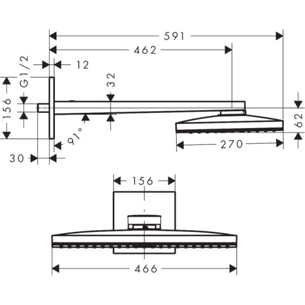 верхний душ 466x270 мм axor showersolutions 35278000