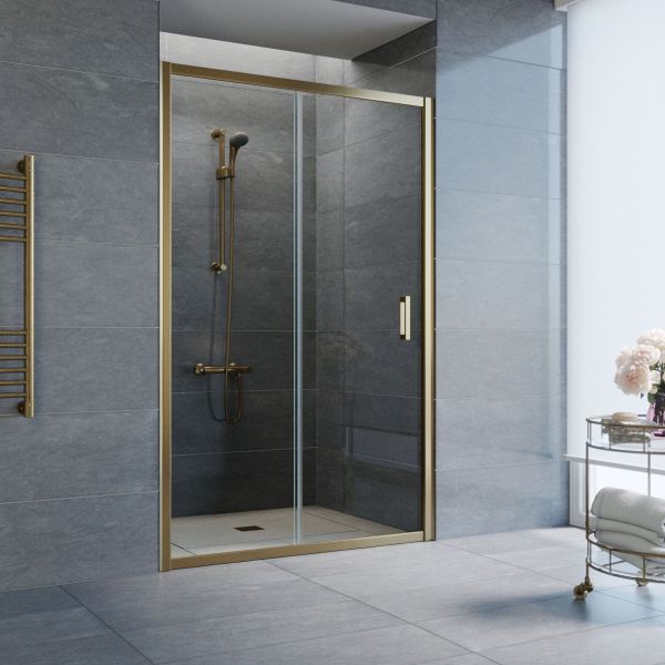 дверь для душевой кабины в нишу vegas glass zp 125 05 01 профиль бронза, стекло прозрачное