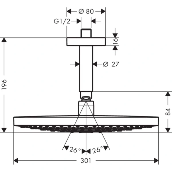 верхний душ hansgrohe raindance select s 300 2jet 27337400