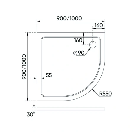 душевой поддон из искусственного камня veconi tezeo stone 100×100x3 см tz10-100pl-01-19c3