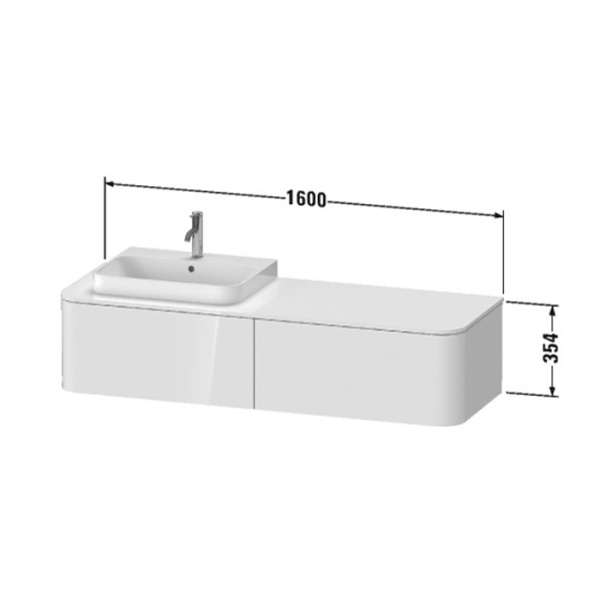 duravit happy d.2 plus столешница 16x1300x550мм для тумбы #hp4934, hp4944, hp4954, hp4963, hp4973 с вырезом под 1 раковину dx, цвет: graphite supermat