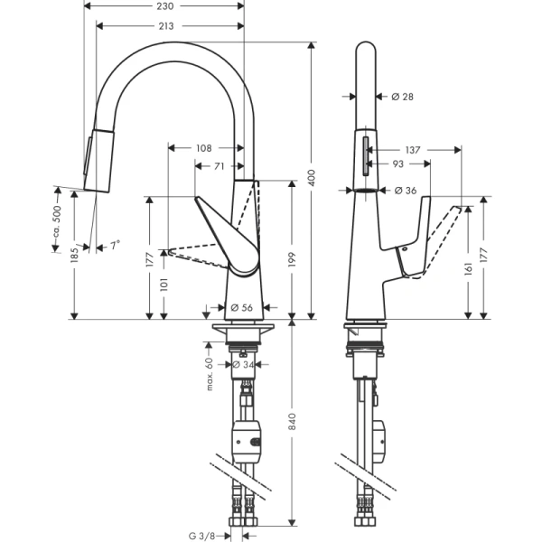 смеситель для кухни hansgrohe talis m51 72817800, сталь