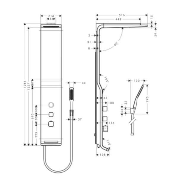 душевая панель hansgrohe raindance lift 27008400 2jet термостатическая, белый/хром