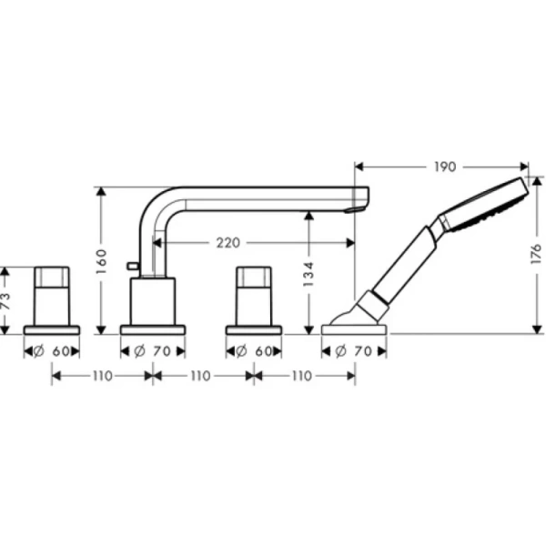 смеситель на борт ванны hansgrohe metris s 31447000