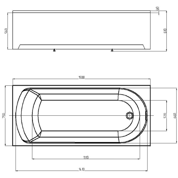 акриловая ванна aquatek eco-friendly ника 150x75 nik150-0000001 без панелей, каркаса и слив-перелива