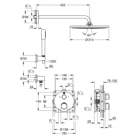 душевой комплект 310 мм grohe rainshower grohtherm 34731000