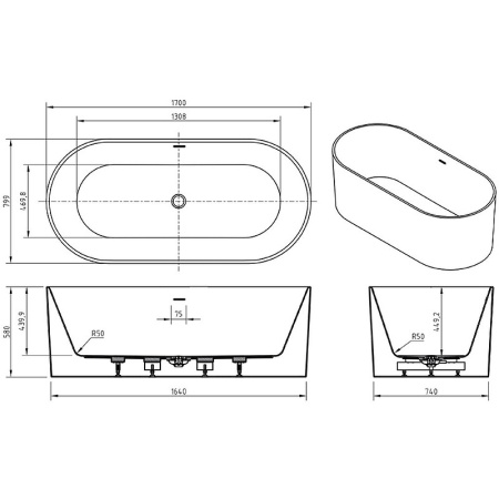 ванна акриловая отдельностоящая belbagno bb705-1700-800