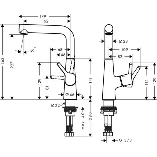 смеситель для раковины 210 с донным клапаном hansgrohe talis s 72105000